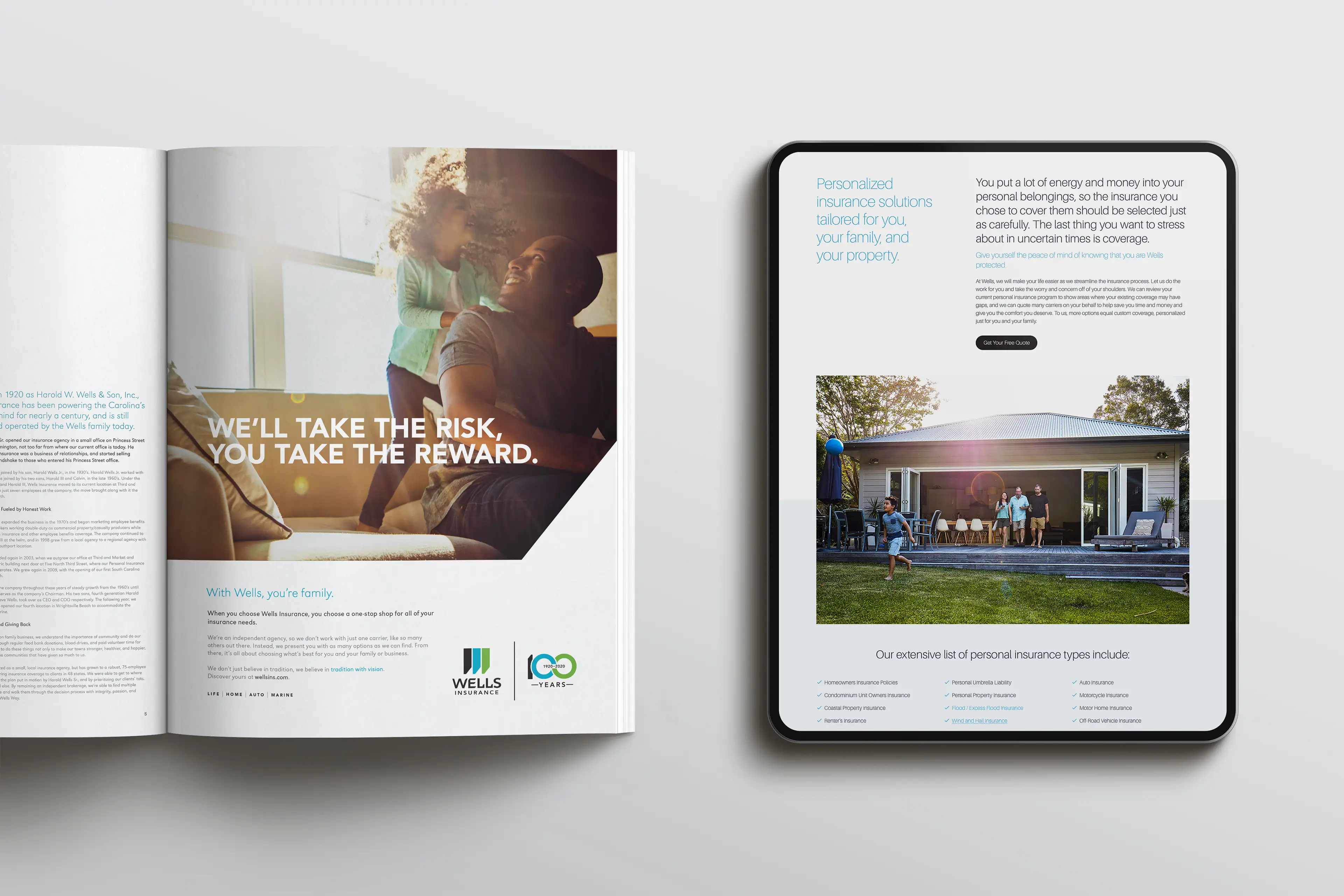 A life-insurance conceptual print ad produced for Wells Insurance's centennial campaign
