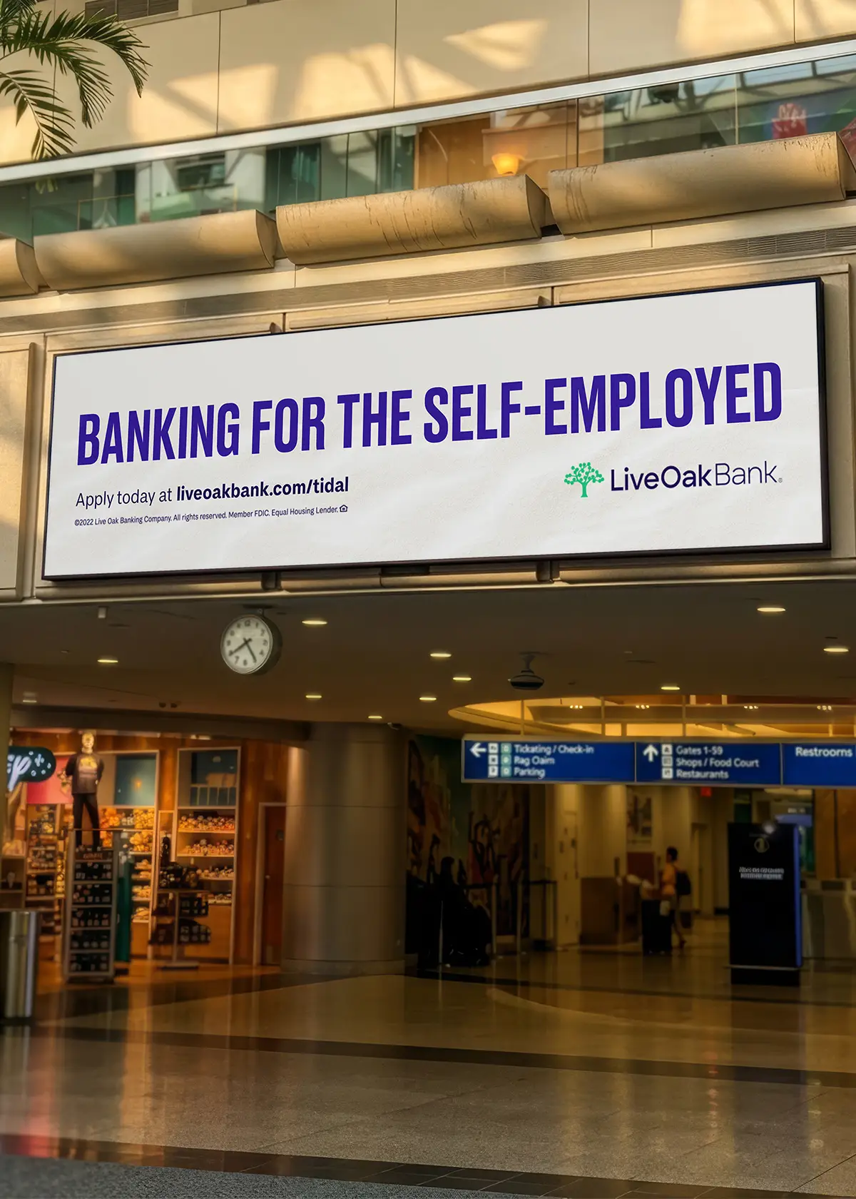 live-oak-bank-tidal-small-business-checking-campaign-tampa-international-airport-rental-car-center-ooh-digital-billboard-ad